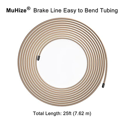 MuHize 3/16" Brake Line 25Ft - Copper Nickel Non-Magnetic Brake Tubing with 16 Braking Fittings, Fit Chevy Silverado/Jeep Wrangler - color: Copper-nickle