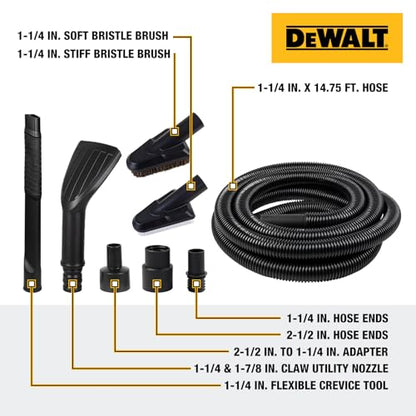 DEWALT 8-Piece Car Detailing Vacuum Hose Accessory Kit, DXVA13-0801 | Compatible with Most Wet and Dry Shop Vacuum, Shop Vac Attachments for Efficient Cleaning