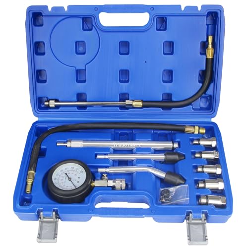 11pcs Engine Compression Tester Adapter Kit, Automotive Engine Cylinder Leak Down Compression Test Motor Pressure Gauge for Cars,Vans,Motorcycles,Trucks - style: Normal Type