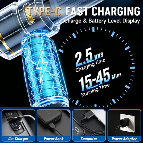 Car Vacuum Portable Cordless, 17000PA Cordless Handheld Car Vacuum Rechargeable, Brushless Motor with Digital Display, Mini Small Vacuums Cleaner for Office Desk Home Kitchen Car Pet Hair, Travel