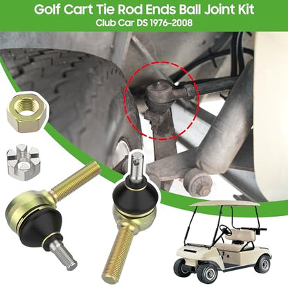 10L0L Golf Cart Tie Rod End Kit for Club Car DS 1976-2008 G&E,OEM 7539 7540 | 2 Left-Hand & 1 Right-Hand Thread Ball Joints; Restores Steering Precision; Greaseable; Diy Install, Basic Tools; Sturdy