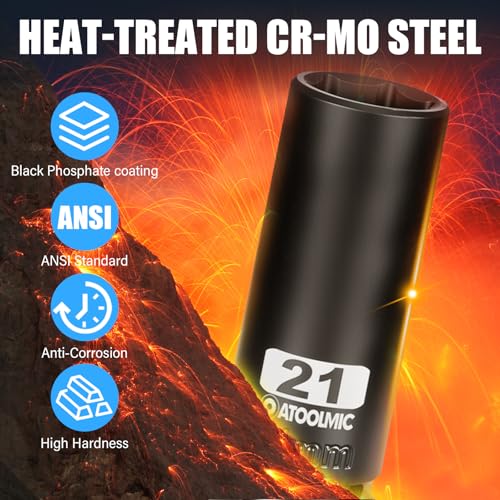4 PCS Metric Impact Socket Set 1/2" Square Drive,Deep 17mm,19mm,21mm,22mm Allen Sockets,CR-MO Alloy Steel,6 Point Radius Corner Design,Rugged Construction,With Storage Red Case - size: 1/2" Metric 4pc