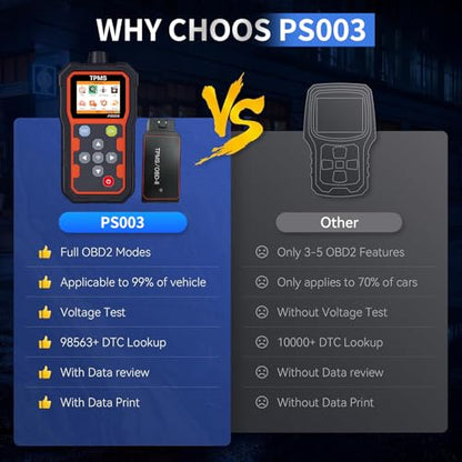 PS003 TPMS Programming Tool OBD2 Scanner, Tire Pressure Sensor Relearn Diagnostic Tool, Check Engine Light Code Reader for Cars Mechanics