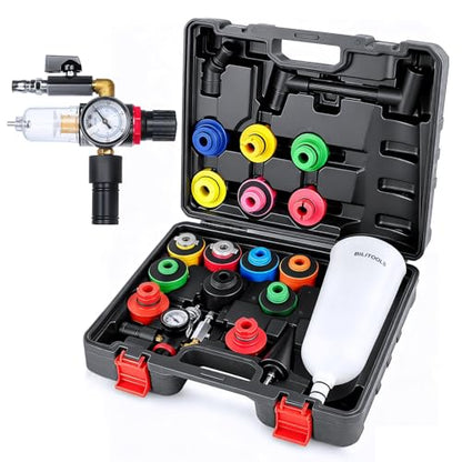 BILITOOLS Engine Oil Funnel Kit, Master Oil Filling Tool Kit for Oil Change | 2.2QT Automotive No Spill Funnel Set with 15 Adapters for Common Vehicle Makes and Models