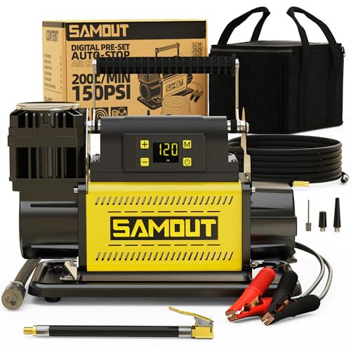 SAMOUT 12V Digital Air Compressor, Offroad Portable Inflator 7.06 CFM, Air Pump Max 150PSI for Heavy-Duty Tires, with LCD Control Panel to Preset Target Pressure, 4x4 Vehicle, SUV, RV - color: 7.06cfm, Digital Setting Auto-stop