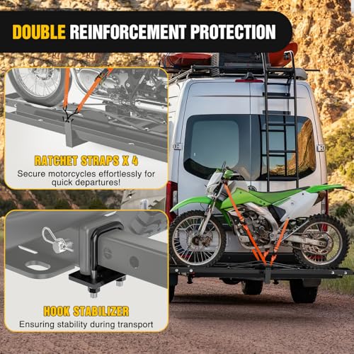 Nilight 600LBS Motorcycle Hitch Carrier with 55.11" Longer Loading Ramp | Heavy Duty Dirt Bike Hitch Hauler, Fits 2-Inch Receiver, Up to 5" Wide Tire, Includes Pin, Tie-Down Strap and Tightener - color: Motorcycle Hitch Carrier Steel 600 LBS