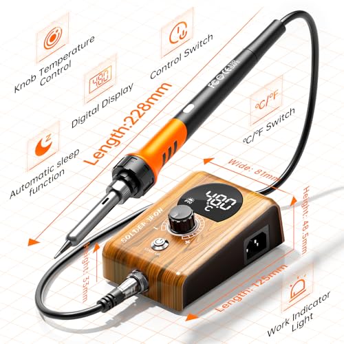 90W Digital display soldering station, stable knob control, independent switch power supply, tin wire, tin absorber, anti-static tweezers, 5 soldering iron tips, handle fixed bracket - color: 968d