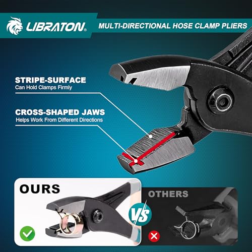 Libraton Multi-Directional Hose Clamp Pliers, Hose Clamp Removal Tool Automotive Repair Plier for Fuel Lines Brake Line, Radiator Coolant Hose Clamp Pliers, Flexible Spring Hose Clamp Tool