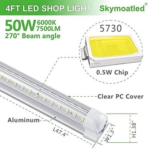 Skymoatled 8Pack 4FT LED Shop Light Garage Lights,50W 6000K 7500LM White Light,Hanging/Surface Mount,T8 4FT Tube Lamp for Warehouse Workshop Basement,Linkable LED Shop Lights,Plug and Play - size: 4FT-8Pack-6000K