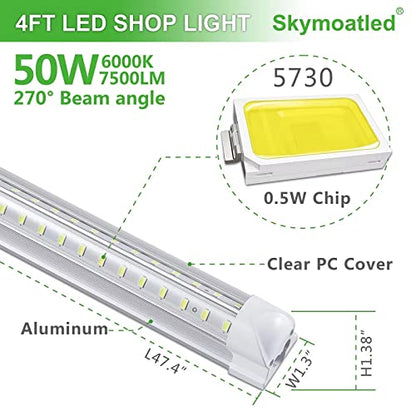 Skymoatled 8Pack 4FT LED Shop Light Garage Lights,50W 6000K 7500LM White Light,Hanging/Surface Mount,T8 4FT Tube Lamp for Warehouse Workshop Basement,Linkable LED Shop Lights,Plug and Play - size: 4FT-8Pack-6000K