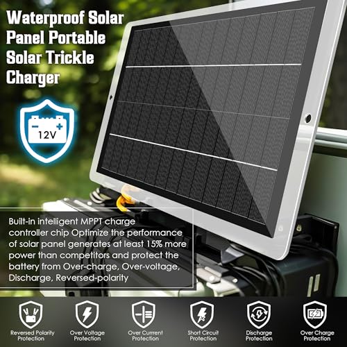 12V 2.5W Solar Car Battery Charger Maintainer, Solar Panel Trickle Charger | Waterproof Solar Panel Portable Solar Trickle Charger with Cigarette Lighter Plug Alligator Clip for Car Motorcycle Boat RV
