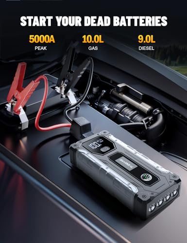 Sharmeal Car Jump Starter 5000A, Jump Starter Battery Pack for 10.0L Gas and 9.0L Diesel, 12V Portable Jump Box with LED Light - color: 5000A