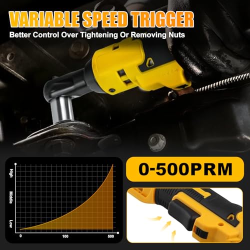 3/8" Electric Cordless Ratchet Right Angle Wrench Impact Power Tool Compatible with 20V DeWalt Battery with 7 Sockets, 3" Extension Bar, 1/4" Adapter(No Battery included)