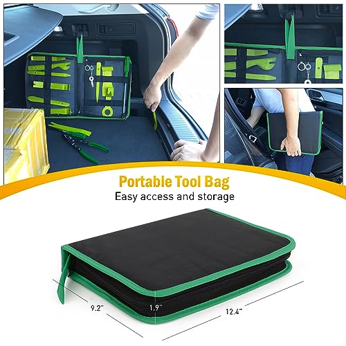 GOOACC 19Pcs Trim Removal Tool Set Panel Fastener Clips Removal Automotive Plastic Upholstery Pliers Removal Install Removal Car Tool with Storage Bag for Trim Panel Audio Clip Pliers Terminal-Green - color: Green