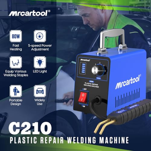MR CARTOOL C210 Plastic Welder Kit with 600pcs Hot Staples, Plastic Welding Machine with 5-Level Adjustable Power, 110V Hot Stapler Car Bumper Repair Kit Plastic Repair Welding Kit