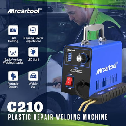 MR CARTOOL C210 Plastic Welder Kit with 600pcs Hot Staples, Plastic Welding Machine with 5-Level Adjustable Power, 110V Hot Stapler Car Bumper Repair Kit Plastic Repair Welding Kit