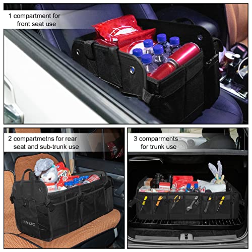 HAOKAY Collapsible Trunk Organizer with Insulated Leakproof Cooler Bag,Removable Lid,Adjustable Securing Straps,3 Compartments 5 in 1 Trunk Organizer for SUV,Truck,Sedan Jeep （95L - size: 3 Compartments with Cooler