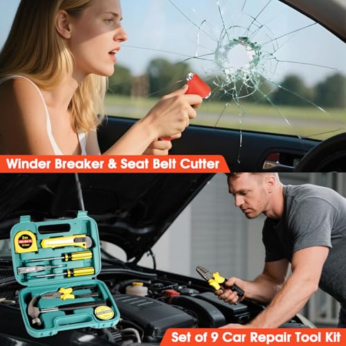 Car Emergency Roadside Tool Kit with Jumper Cable Shovel,Auto Truck Vehicle Assistant Safety Kit Bag for Men Women with First Aid Kit, Winter Basic Automobile Road Side Kit