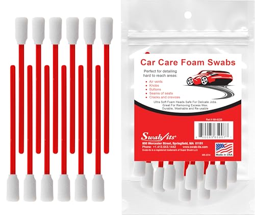 SWAB-ITS® Car Care Cleaning & Detailing Foam Swabs – 12-Piece Reusable, Lint-Free Auto Detailing Set | Precision Interior & Exterior Cleaning | Made in USA (88-8220)