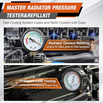 Coolant Pressure Tester Kit, 31PCS Master Coolant Vacuum Refill Kit with 23 Radiator Adapters for Automotive Cooling System Vacuum Leak Tester & Radiator Pressure Tester Kit with Refill Tool