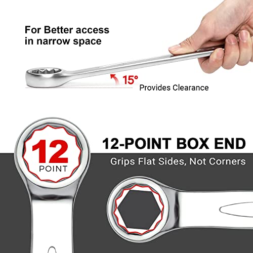 Jetech 33mm Combination Wrench, Metric 12-Point Chrome Vanadium Steel Spanner, Industrial Grade with 15-Degree Offset, Sand Blasted Finish, Heat-Treated Forged Tool - size: 33mm
