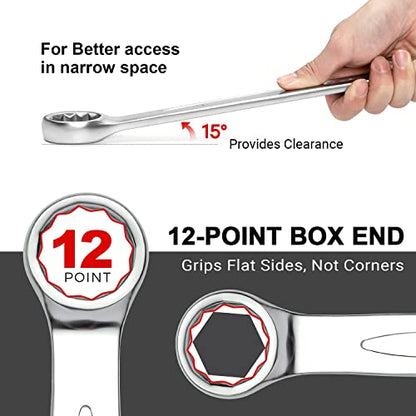 Jetech 34mm Combination Wrench, Metric 12-Point Chrome Vanadium Steel Spanner, Industrial Grade with 15-Degree Offset, Fully Polished Finish, Heat-Treated Forged Tool - size: 34mm