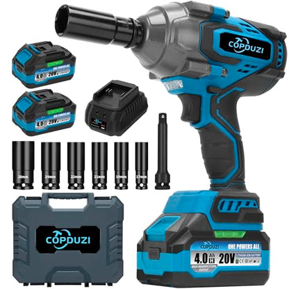 1700Nm 1/2" Cordless Impact Wrench, 1253 Ft-lbs Brushless Impact Gun, 20V High Torque Impact Driver with 2 x 4.0Ah Batteries 6 Sockets & Case, Pistola De Impacto for Home Car Tire Heavy Truck