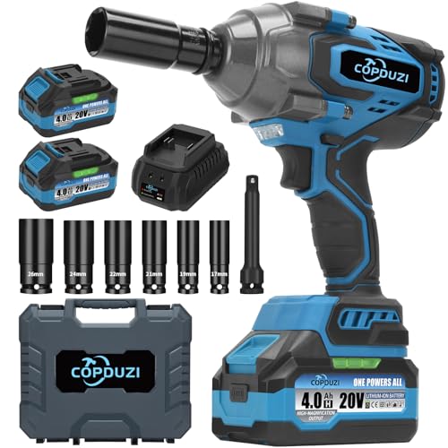 1700Nm 1/2" Cordless Impact Wrench, 1253 Ft-lbs Brushless Impact Gun, 20V High Torque Impact Driver with 2 x 4.0Ah Batteries 6 Sockets & Case, Pistola De Impacto for Home Car Tire Heavy Truck