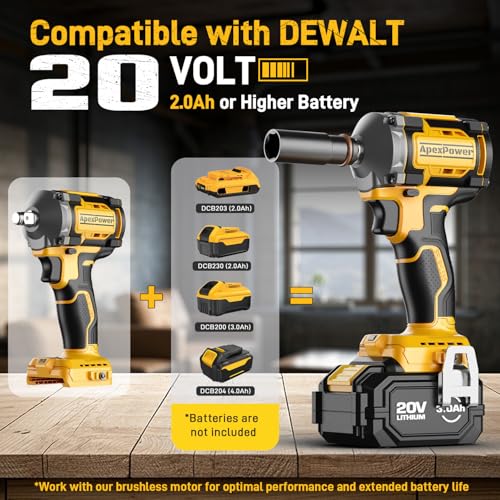 Cordless Impact Wrench, for DEWALT 20V Max Battery, 1/2 Inch Brushless Electric Impact Gun w/ 600FT-LBS (814N.m), 3000RPM High Torque Impact Driver, 7 Sockets Electric Impact Wrench for Car Home