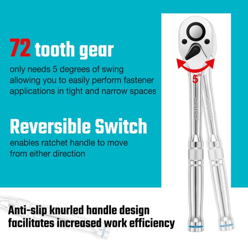 DURATECH 3-Piece Ratchet Set, 72-Tooth, 1/4" 3/8" 1/2" Drive | Quick-Release, Reversible, Chrome Alloy, Organized in Plastic Tray - style: Quick-Release