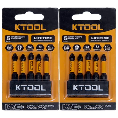 Impact Driver Bit Set 10 Pack - #2 Phillips 2 Inch Shockproof Bits, Magnetic S2 Steel Heavy Duty Torsion Design Power Screwdriver Bits with Hex Bit Holder Rack - style: 2"-PH2-10PCS