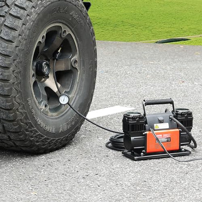 VEVOR 10.6 CFM Heavy Duty Air Compressor, 30s Fast Inflation | Dual-Cylinder Portable Tire Inflator, 12V 150PSI Offroad Air Pump with Adapters for Trucks Car SUV 4 x 4 Vehicle RV - style: 10.6CFM