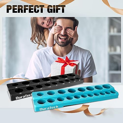 DURATECH Magnetic Socket Organizer Set, 1/2" Drive SAE & Metric Socket Holders, Tool Box & Cart, Holds 35 Sockets - size: 2pc 1/2" Metric&SAE