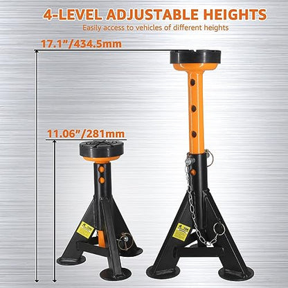 BESTOOL 4 Ton Low Profile Jack Stands, 2 Pack | 8,000 lb rated load; low-clearance design; dual locking pins; flat rubber saddles; for cars and light trucks - color: Low Profile Jack Stand