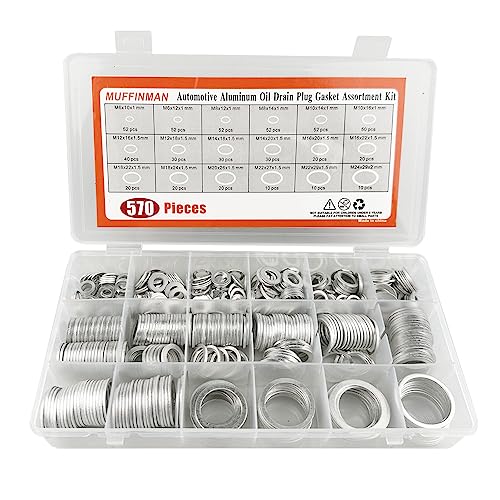 570 Pieces 18 Sizes Oil Drain Plug Gaskets Assortment Kit,Oil Crush Washers, Aluminum Flat Washers Assortment Kit,M6 M8 M10 M12 M14 M16 M18 M20 M22 M24