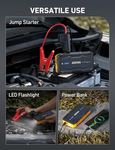 AstroAI S8 Car Battery Jump Starter, Car Jumper Starter Battery Pack for Up to 6.0L Gas & 3.0L Diesel Engines, 12V Portable Jump Box with 3 Modes Flashlight and Jumper Cable(Yellow) - color: Yellow - 1500A (S8)