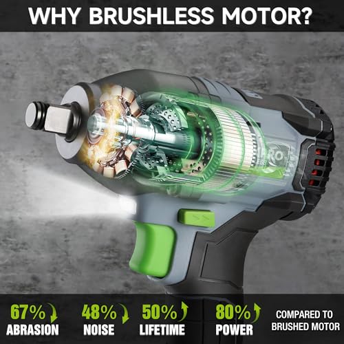 WORKPRO Cordless Impact Wrench 1/2", 20V Brushless Impact Gun, High Torque | 370 Ft-Lbs (500N.M), Variable Speeds, with 4.0 Ah Battery, Fast Charger, 4 Impact Sockets and Storage Case