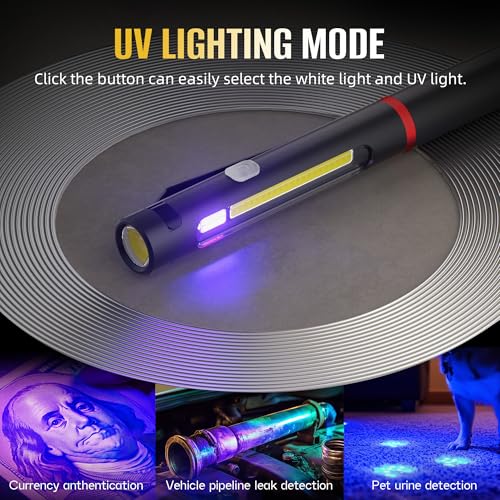 Pen Light Flashlight, 800 Lumens LED Pen Flashlights Rechargeable 6 Modes COB Magnetic Flashlight with Clip Bright Pocket Flashlights Work Light Portable Waterproof Durable Penlight (1, 7.08in) - size: 7.08in