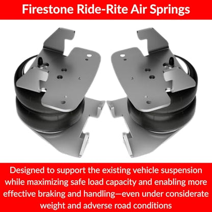 Firestone Airide Ride-Rite Rear Air Spring Kit with Air Command Dual Path Wireless App & Remote with Extreme Compressor Kit fits 1999-2026 F350 & 1999-2025 F450 Cab Chassis w/ 0" Lift | Decal - size: Dual Path with 2 Gallon Air Tank
