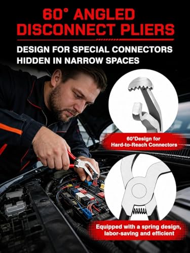 5-Piece Automotive Electrical Disconnect Pliers Set, 60° Angled Tool & Hose Clamp Pliers with 3-48V DC Circuit Test Light for Spark Plug, Ignition Coil, Fuel Line, MAF Sensor - size: 4 Pcs + 1 Test Light