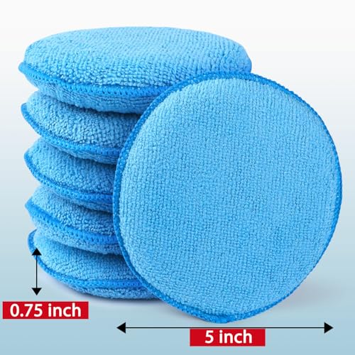 GLIMGLINT Microfiber Wax Applicator Pads, 5 Inch Round Foam Buffing & Detailing Polishing Pads, Reusable Car Wax Applicator for Car Cleaning, Waxing & Fine Polishing, 6 Pack
