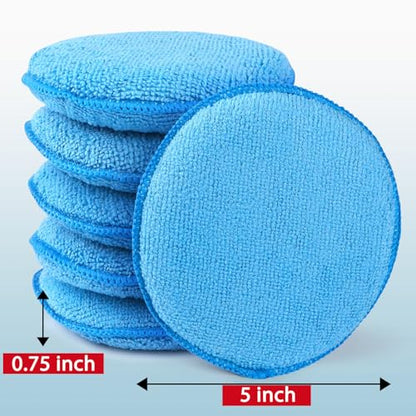 GLIMGLINT Microfiber Wax Applicator Pads, 5 Inch Round Foam Buffing & Detailing Polishing Pads, Reusable Car Wax Applicator for Car Cleaning, Waxing & Fine Polishing, 6 Pack