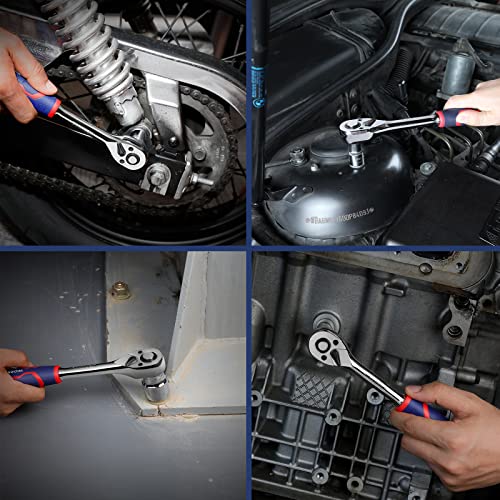 WORKPRO 3-Piece Ratchet Set, 1/4", 3/8", 1/2" Drive Ratchet Wrench | Quick-Release Reversible, 72-Tooth, Chrome Alloy Made - size: 3-Piece Set: 1/4", 3/8", 1/2"