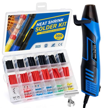 350W Mini Heat Gun Kit, 300PCS 10-26 AWG Waterproof Solder Seal Wire Connectors & 3:1 Shrink Tube Kit, Portable Hot Air Gun with 2-Temp Max 752°F (400°C) for Automotive, Marine, Wiring Repair - size: 300pcs (with heat gun)