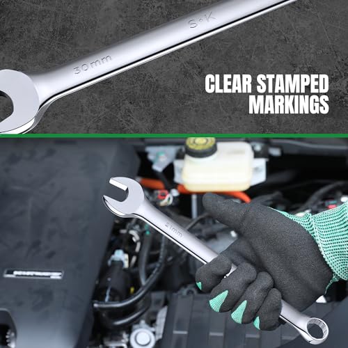 SK Combination Wrench Set, Metric 6 to 32mm, 22-Piece, SuperKrome Finish, Premium CR-V Construction, with Rolling Pouch - size: Metric 6 to 32mm
