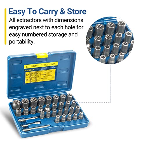 MABLEVI 32PCS Bolt Extractor Set, Upgrade Impact Bolt & Nut Remover Set, Stripped Lug Nut Remover, Extraction Socket Set for Removing Damaged, Frozen, Rusted, Rounded-Off Bolts, Nuts & Screws - size: 32-piece