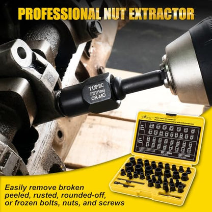 Topec Bolt Extractor Kit, 35-Piece Broken Bolt Extractor Set | Impact Bolt & Nut Remover Socket Set, Removal Tool for Removing Damaged, Frozen, Rusted, Rounded-Off Bolts, Nuts & Screws - color: 35-piece