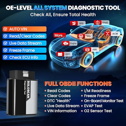 KINGBOLEN SOLOSCAN Bidirectional Scan Tool for Toyota & Lexus | Lifetime Updates, Bluetooth for iOS & Android App, Full System Diagnosis, Resets, Active Tests, AutoVin, No Subscription