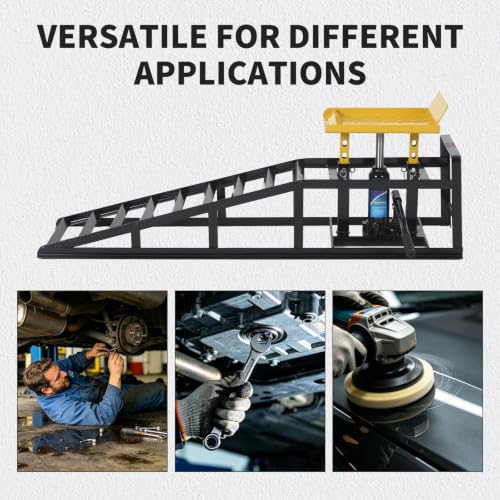 2 Pack Hydraulic Car Ramps 5 Ton Capacity, Heavy Duty Steel Vehicle Ramps with 9.8"-15" Adjustable Height for Oil Changes & Maintenance, Low Profile Wide Deck for Cars SUVs Trucks - color: Yelow, 2 Pack