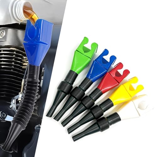 Shakas 5 PCS Flexible Draining Tool Snap Funnel, Collapsible Retractable Hose Square Bayonet Hands-Free Design Filling Pouring Funnel, Universal for Most Cars and Motorcycles (Multicolored)